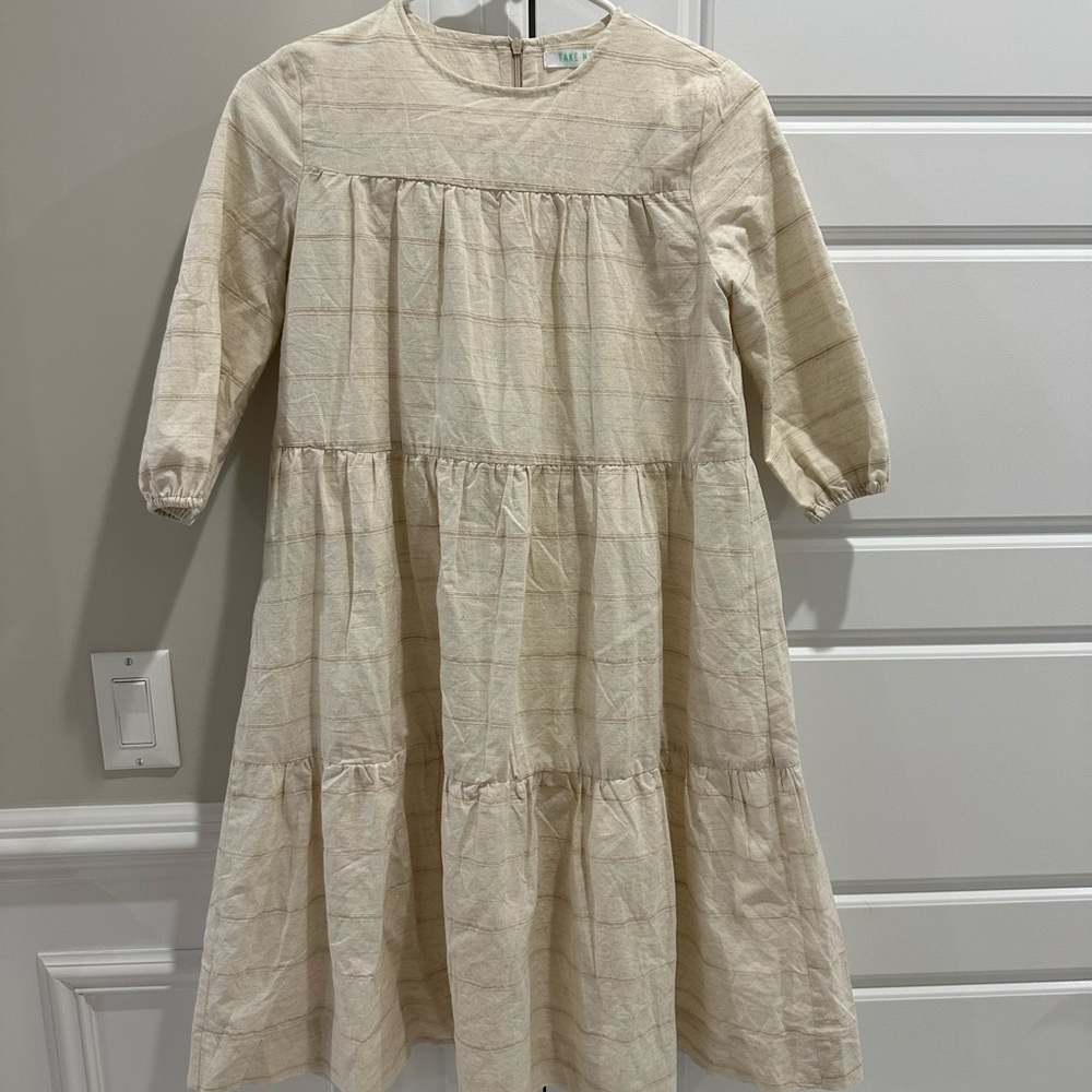 Junee Jr Beige Linen-Look dress, girls size 12